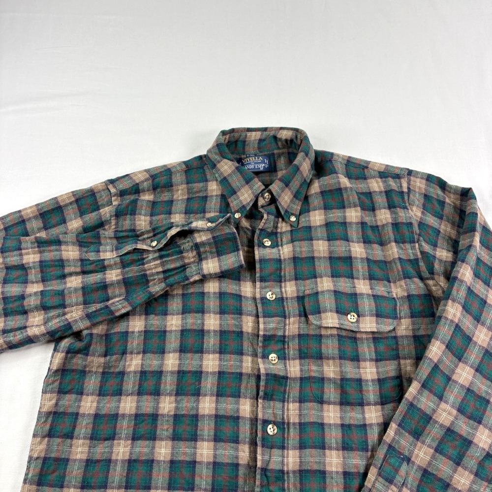 Vintage Viyella Shirt Mens MT Medium Tall Plaid Cotton Wool Blend Button Up 90s